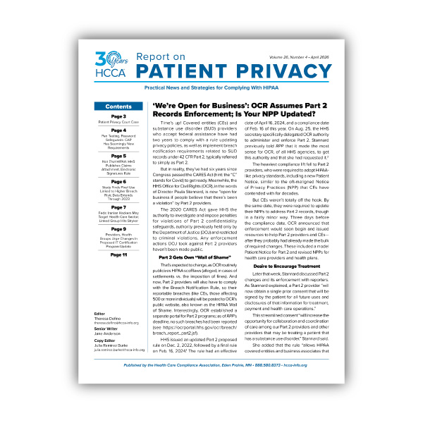 Report on Patient Privacy Newsletter | Learn more and subscribe 