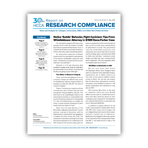 Report on Research Compliance | Learn more and subscribe